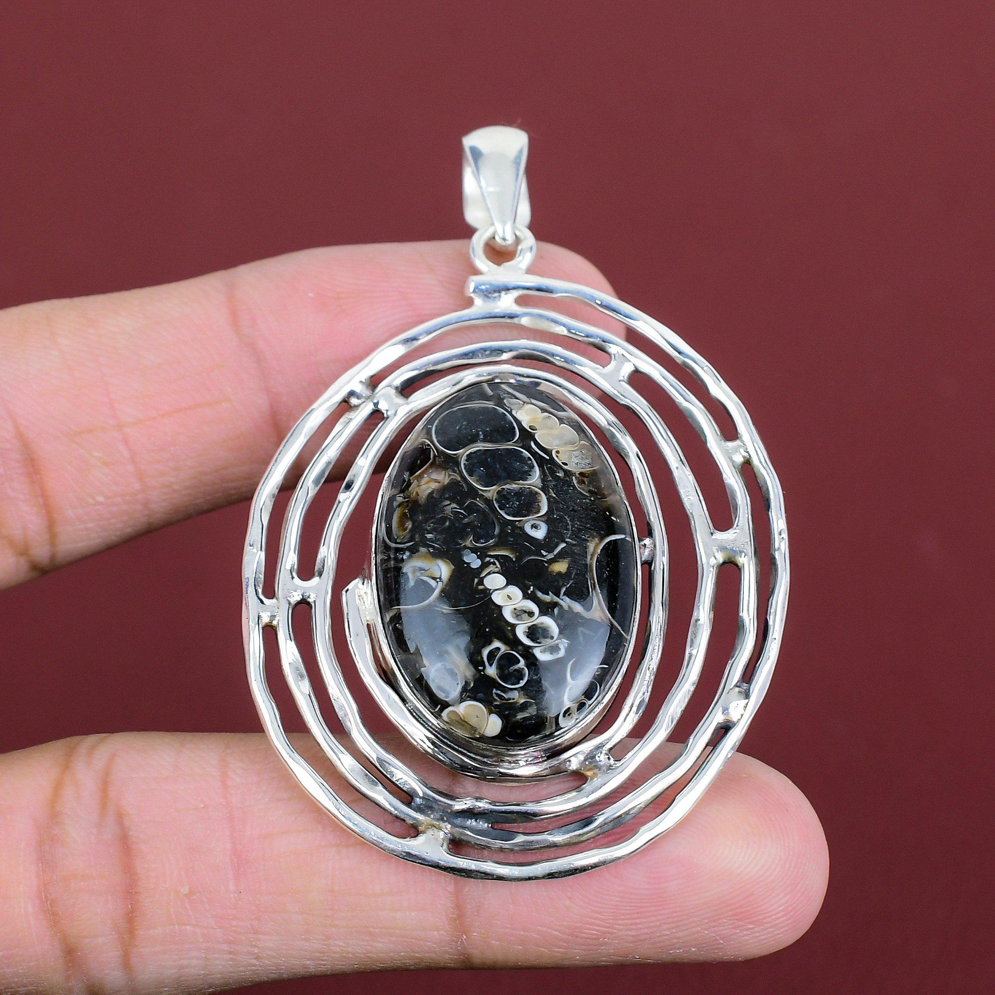 Turritella Agate Gemstone Pendant Handmade Pendant 925 Sterling Silver Pendant Natural Turritella Agate Jewelry Gifts For Wife Women Pendant