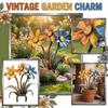 Estaca de Metal para Flores Vintage, Decoração Artística Rústica de Jardim em 3 Cores, Escultura Externa com Flores Laranja, Amarelas e Azuis