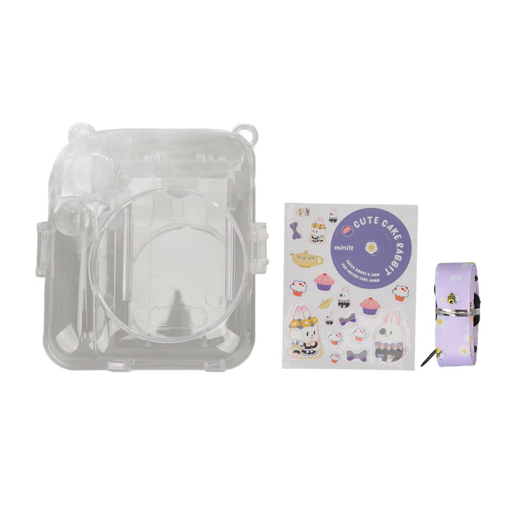 Instant Camera Case Kit Shoulder Strap Sticker Camera Case Durable Camera Protective Clear Case for Instax Mini 12