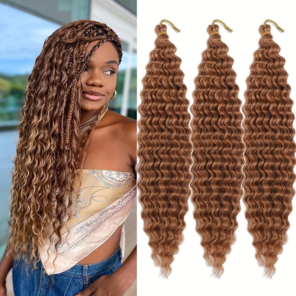 Kadınlar İçin "Moda" Okyanus Dalgası Tığ İşi Saç Uzantıları - 22" Yumuşak Ombre Su Dalgası, Sentetik Kıvırcık Örgü Saç