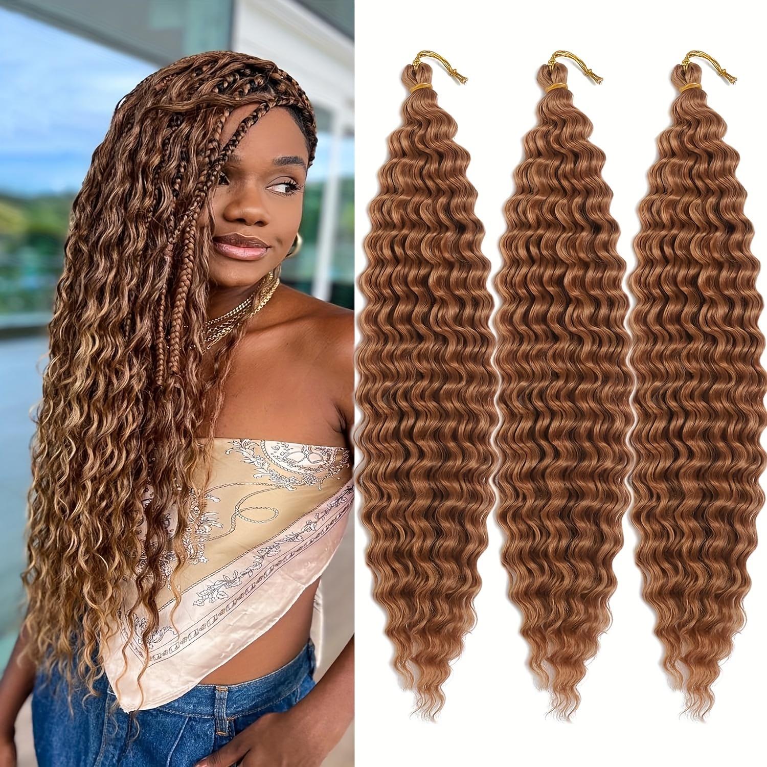 „Trendy“ Ocean Wave Häkel-Haarverlängerungen für Frauen – 22 Zoll weiche Ombre-Wasserwelle, synthetisches lockiges Flechthaar brown