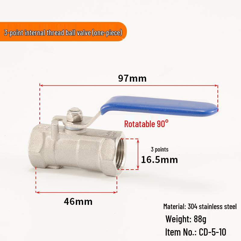 304 Stainless Steel Ball Valve, 1/2/3-Piece, Internal Thread Water Switch, Size DN15/DN10
