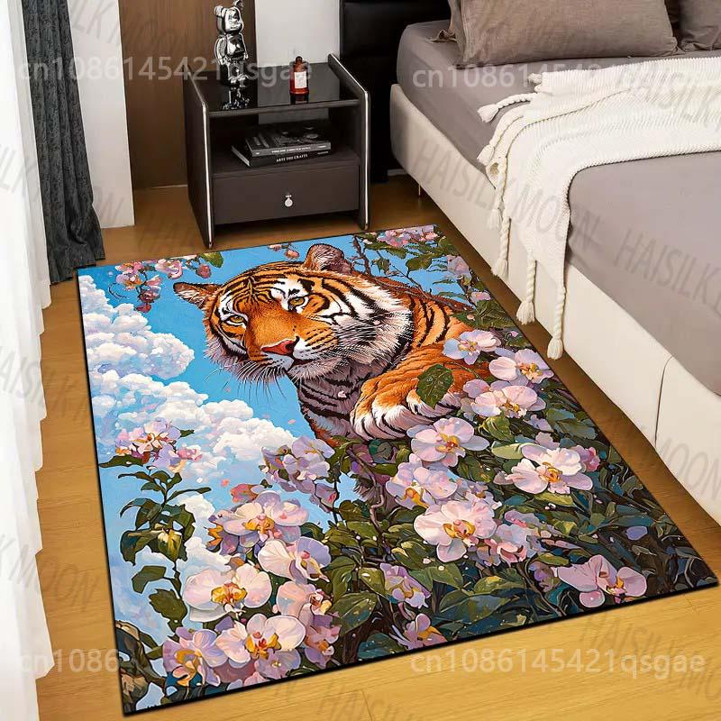 

Multiple sizes Tiger and Pink Flowers Carpet for Living Room Bedroom Sofa Home Decor Rug Non-slip Floor Mat Luxury Gift 40x60cm