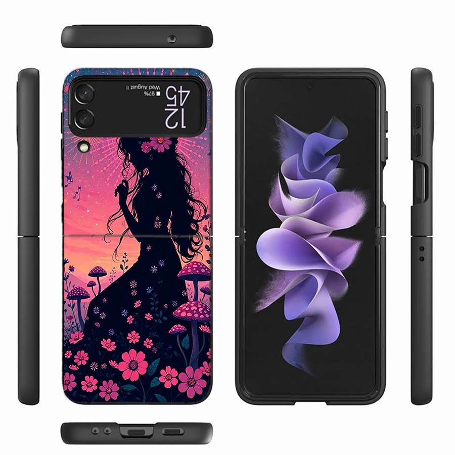 Groovy Mushroom Silhouette Phone Case For Samsung Z Flip 6 7 5G Z Flip 5 Galaxy Z Flip 3 4 5G ZFlip Shockproof Hard Cover TPU PC