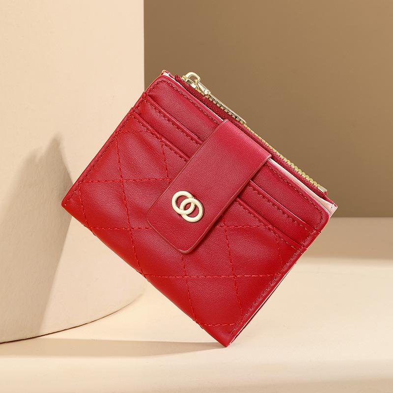 Korean Style Men's Diamond Lattice Zipper Wallet with Multi-Card Slots