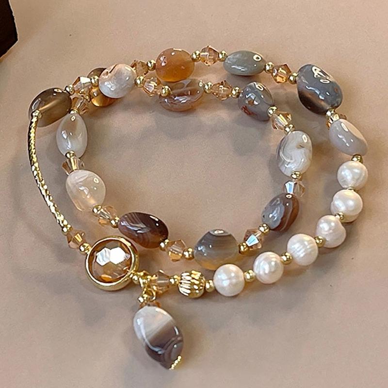 Trendy Adjustable Double Stacked Pearls and Crystal Beaded Bracelet Adornment for Women Perfect for Any Occasion