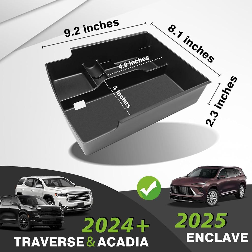 Muslogy Center Console Organizer Compatible With 2024 2025 GMC Acadia & Chevy Traverse & 2025 Buick Enclave Accessories Middle Console Storage Box