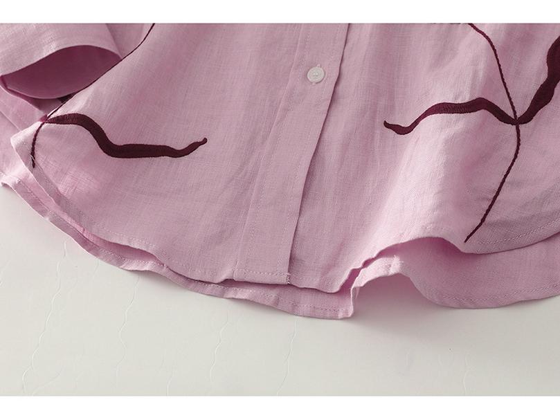 Spring Luxury French Chic Pink Embroidered Long-Sleeve Women's Shirt