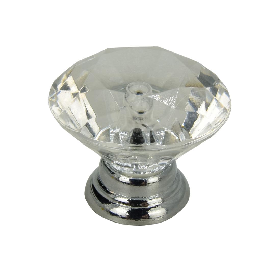 10 x Round Diamond Silver Furniture Knob