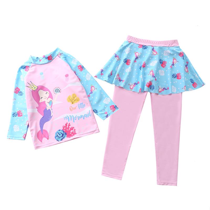 

Girls Two-Piece Unicorn Mermaid Long Sleeve Swimsuit with CPC Certification for Children 3X Large (120-130cm, 47-55lbs)
