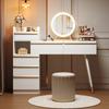 Schminktisch, Ausziehbarer Tischplatte, 6 Schubladen, Goldene Griffe, LED-Spiegel, Dimmbares Licht, Weiß, 102 x 100 x 41,5 cm (H x B x T), Hocker nicht im Lieferumfang enthalten