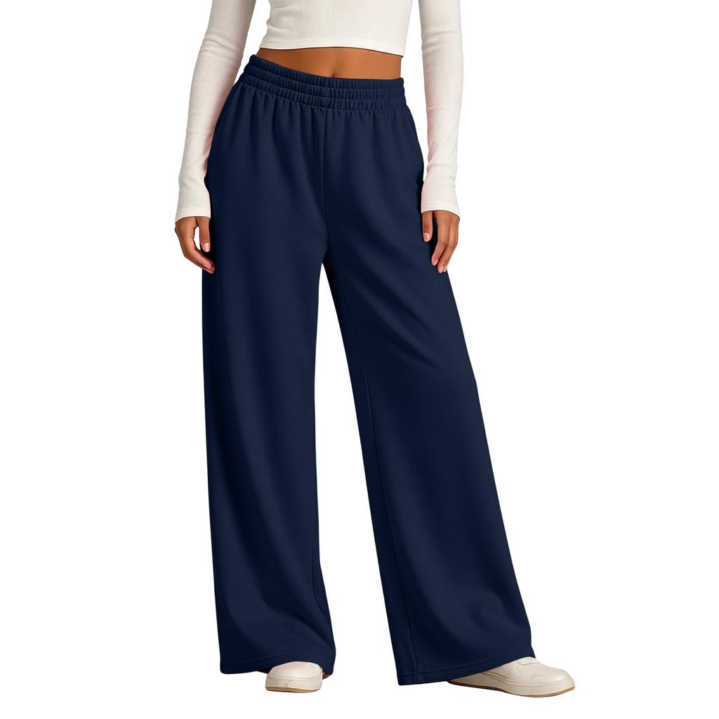 Women's Lined Wide Leg Sweatpants with High Elastic Ribbed Waistband for Casual Wear