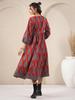 Hand Block Printed Dress Midi Cotton Floral Dress Boho Chic Holiday Summer Indian Cotton Dress Handmade In India Jaipuri Dress with Pockets
