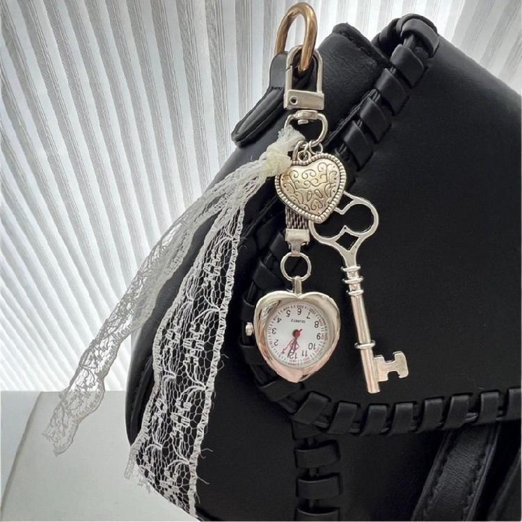 Romance Heart Pocket Watch Charm Keychain Portable Sturdy Alloy Gift for Her