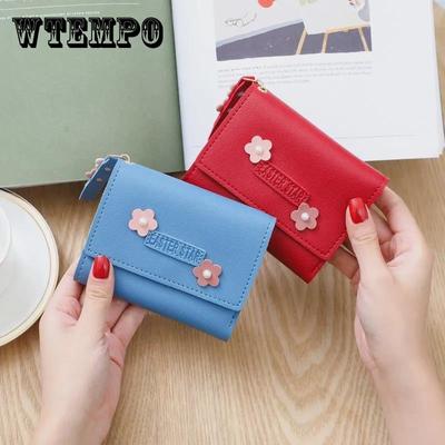 Women's Lovely Flowers Simple Small Wallet Female Casual Small Change Short Purse Solid Color Credit Card Bank Card Purse