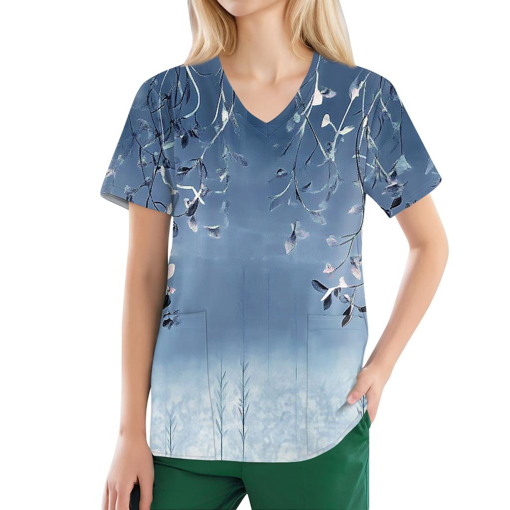 Women's V-neck Fashion Casual Printed Tops And Protective Workwear