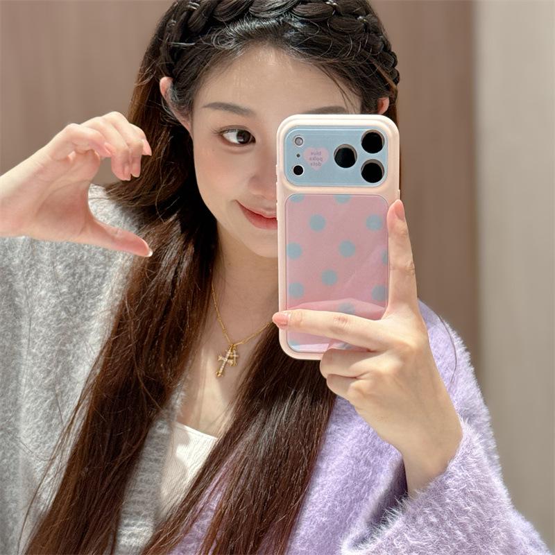 Minimalist Dopamine Color Block Polka Dot Case for iPhone 17 / Apple 16 Pro Max / 15 Pro - Girly Heart Design