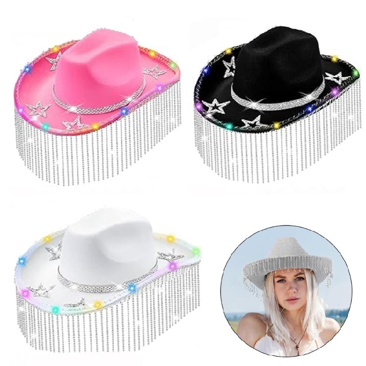 Crystal Cowboy Hat Flickering Tassels Hat for Disco House Cocktail Parties