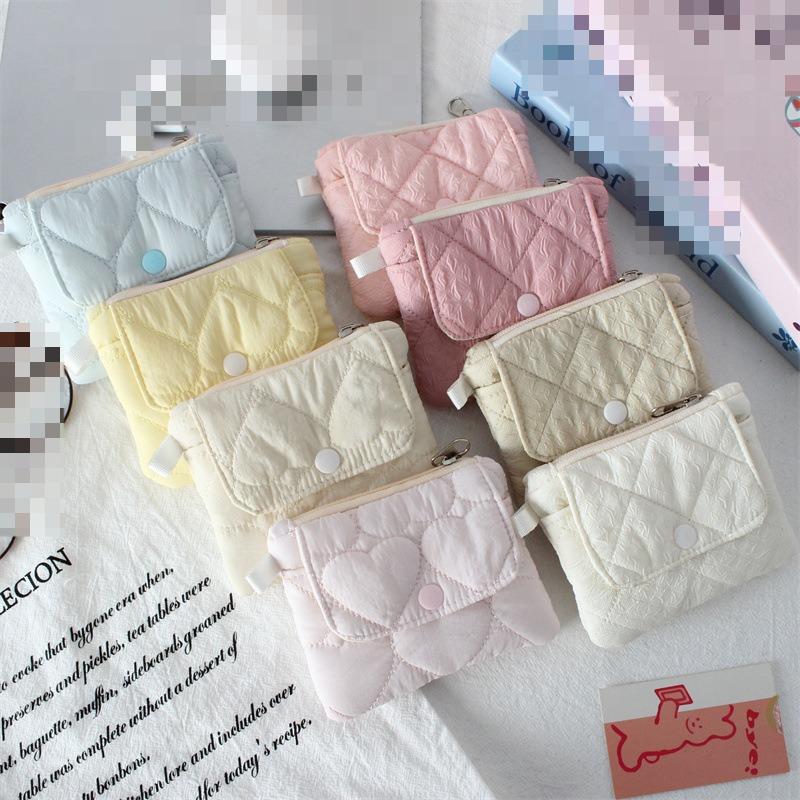 Cute Style Quilted Card Case  ID Case  Multi-function Flip Snap Storage Bag  Portable Coin Purse  Bluetooth Headset Bag