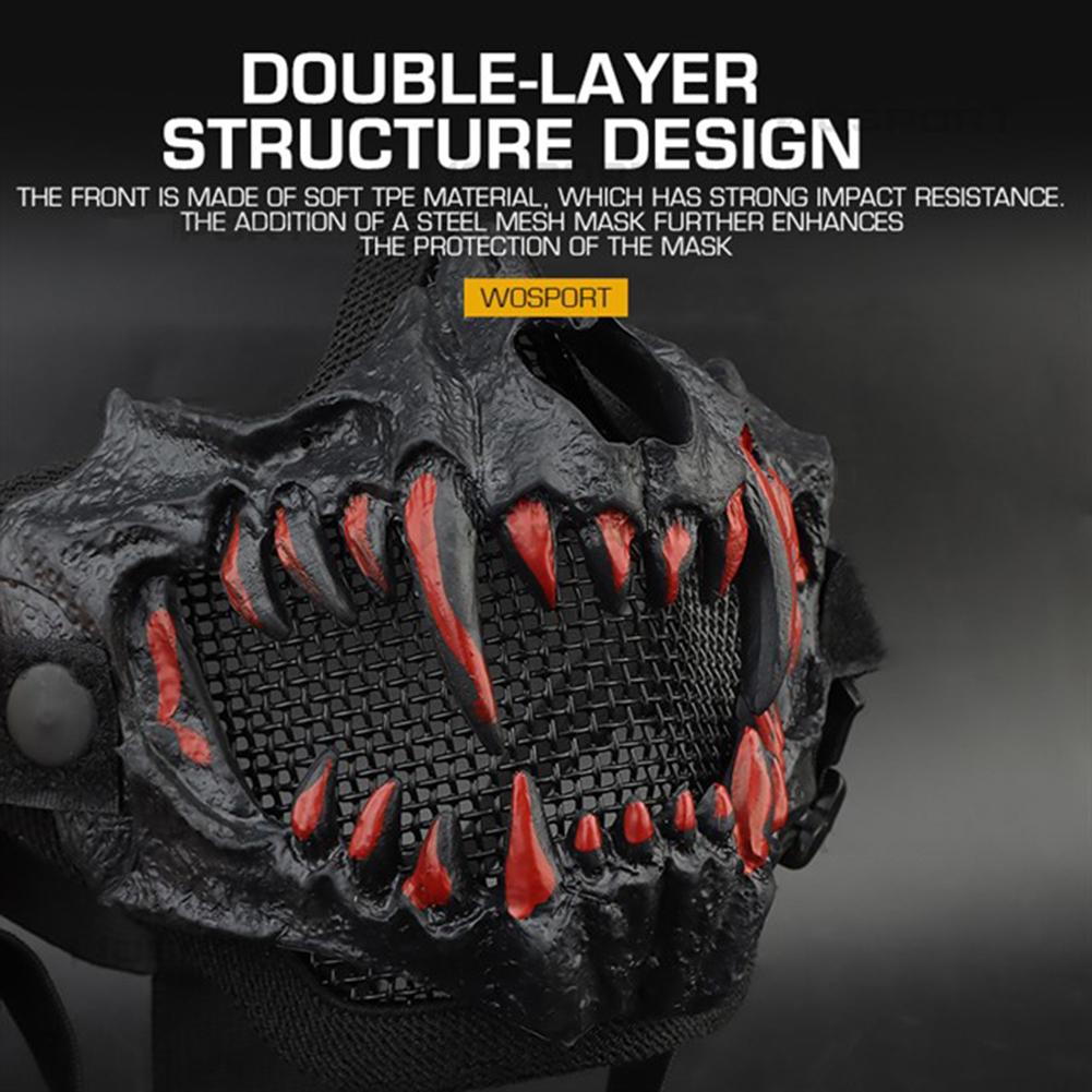 Maschera Facciale Mezza Faccia Zanne Festa Cosplay Airsoft Paintball Maschera Copertura Horror Halloween Costume Cosplay Maschera Accessori Festa