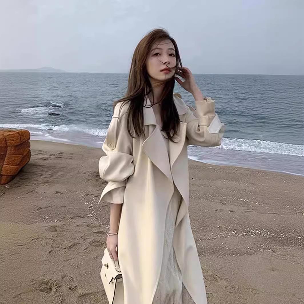 

Костюм Тренч Пальто Женское Весна и Осень Новое Чувство Свободное Повседневное Длинное Черное Пальто S