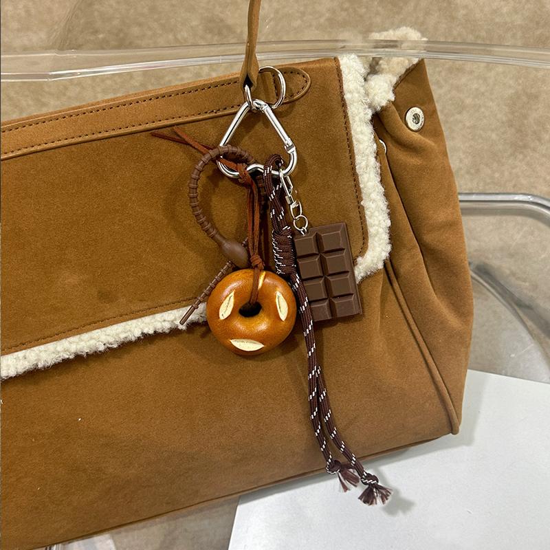 Braided Rope Bag Pendant High-grade Keychain Pendant Cute Miu Series Alkaline Water Bread Ins Bag Pendant Chocolate Pendant