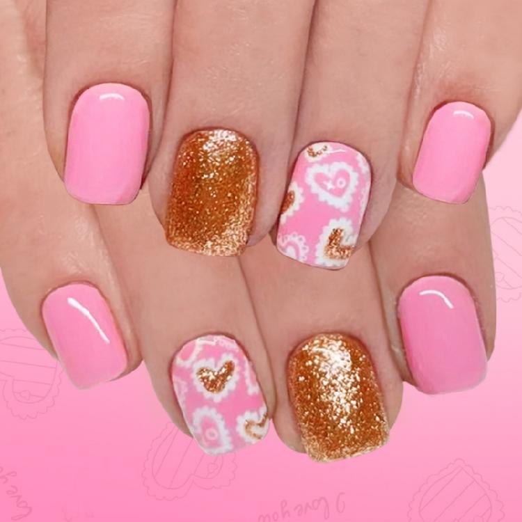 

24Pcs French Manicure Press On Nail Glitters Heart Design ABS Material Oval False Nail For Date Night Or Parties 1