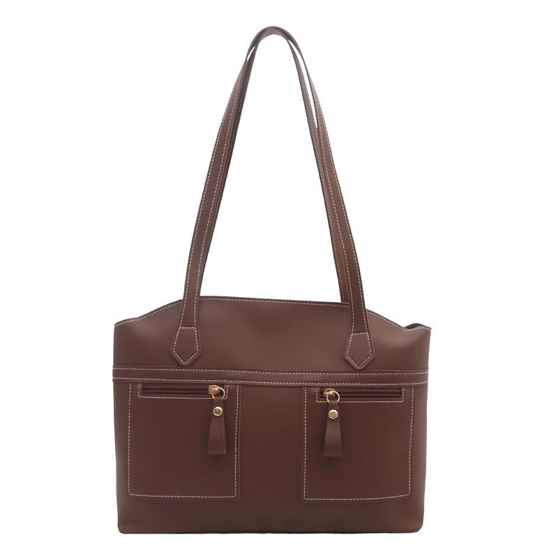 

2026 European Style Solid Color Crossbody & Shoulder Bag - Versatile, Large Capacity Tote for Commuting темно-коричневого