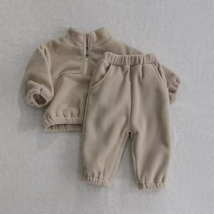 Koreanischer Stil Herbst Baby & Kleinkind Doppelseitiger Fleece Trainingsanzug - Zweiteiliges Set