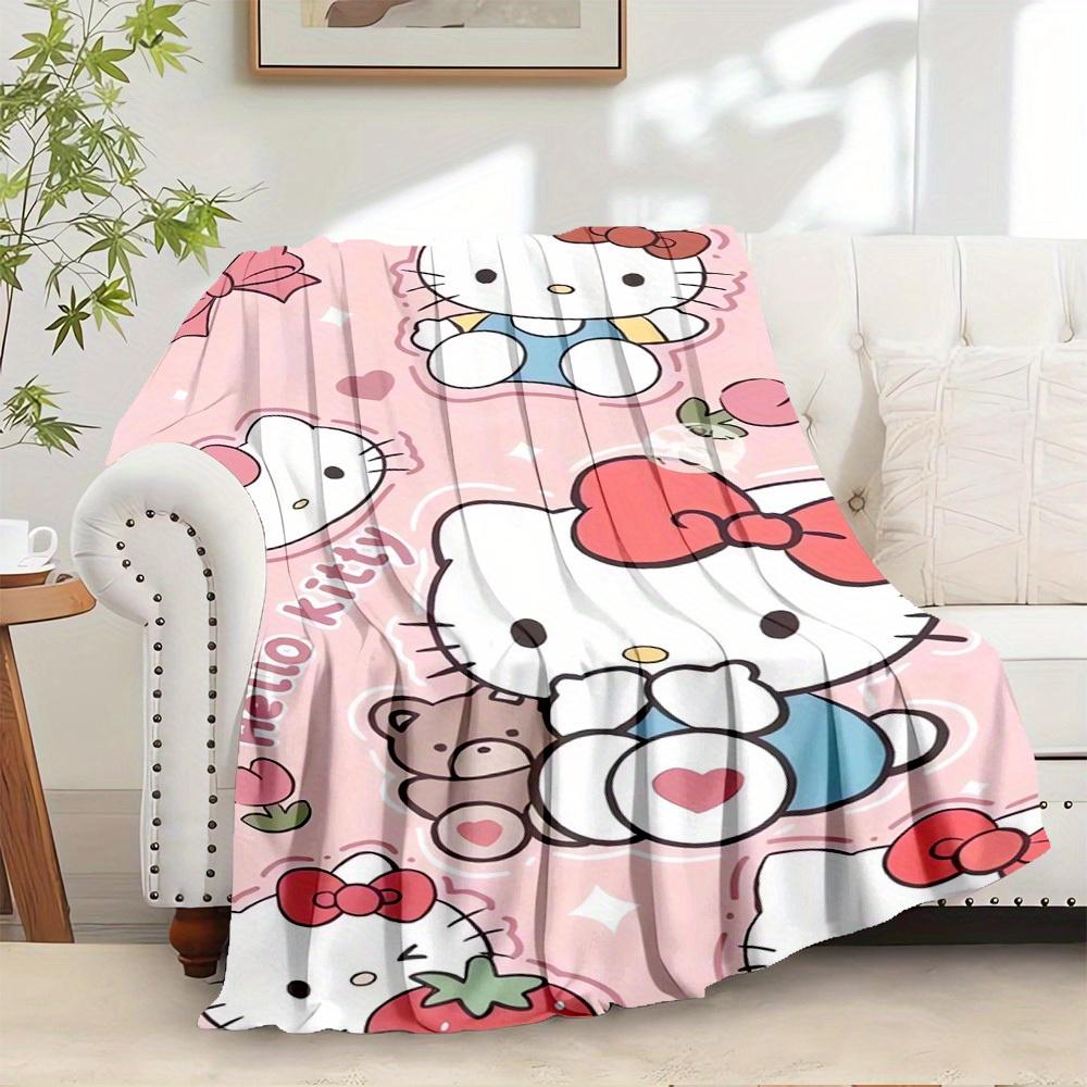 

1pc Hello Kitty Cute Cartoon Character Pink Background with Bow and Heart Flannel Blanket - Seasonal Home Decor Blanket, Soft and Comfortabl 130x150cm