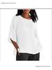 Women's Cotton Linen Three-Quarter Sleeve Shirt - Round Neck Top
