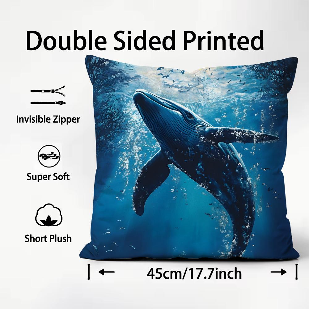 Whale Fashion Cushion Cover Plush Fabric Soft DoubleSided Printed Sofa Warm Winter Home Child Gift Pillow Case