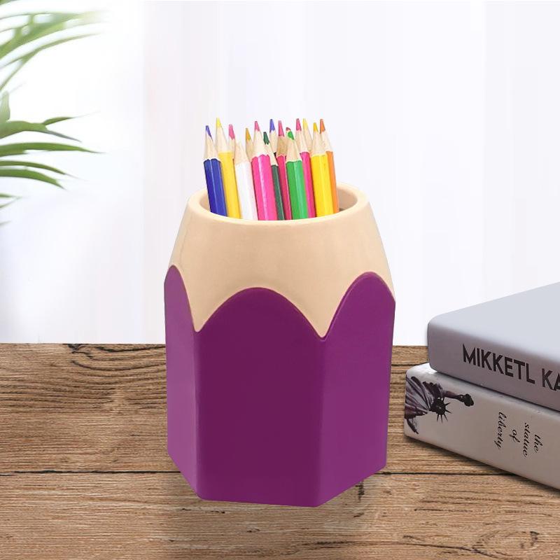 Color Pencil Head Pen Holder Student Office Study Stationery Desktop Storage Bucket Hexagonal Pen Holder Contrasting Color Induction Holder