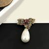 Elegant Vintage Pearl And Green Ruby Brooch Adornment With Alloy Setting For Formal Events And Fashionable Outfits