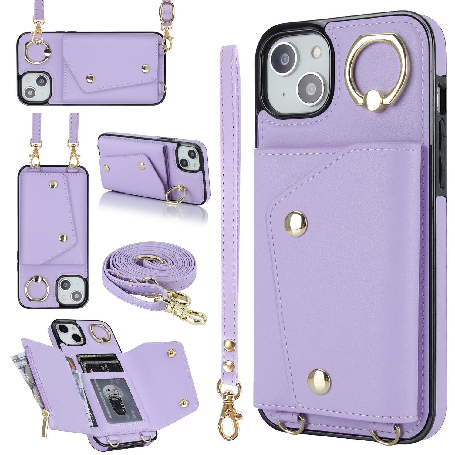 

14Pro Max Plus Faux Leather Case with Finger Ring, Zipper Card Holder, Lens Protection - New Apple Phone Case iPhone 13 Pro Max лаванда фіолетовий колір