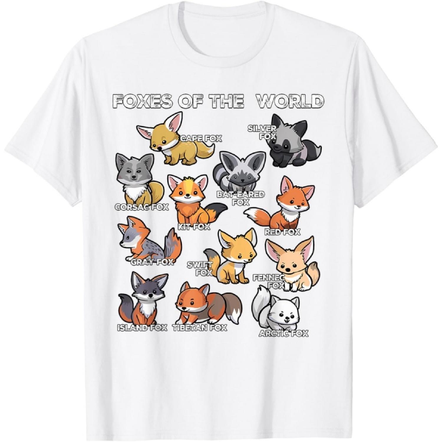 Foxes of the World Educational Animal Fox Lover Kawaii Fox T-Shirt S