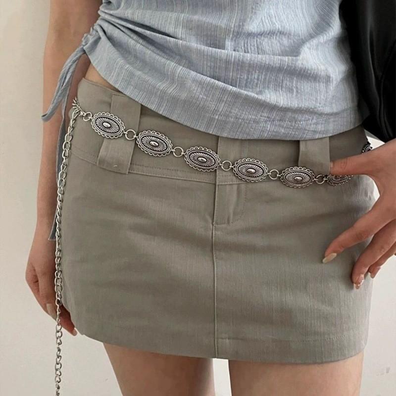 

Вдохновленный винтажным дизайном металлический пояс-цепочка с серебряными листьями для женщин, богемный шик Long Oval Chain