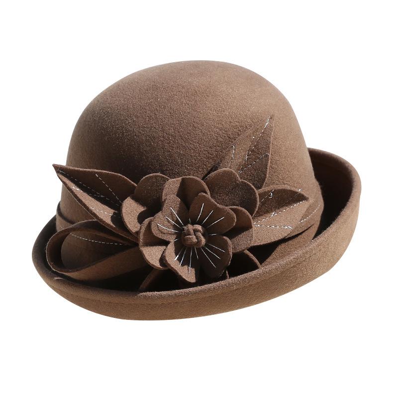 Women's Retro Wool Felt Bucket Hat - Elegant Folded Brim for Autumn/Winter