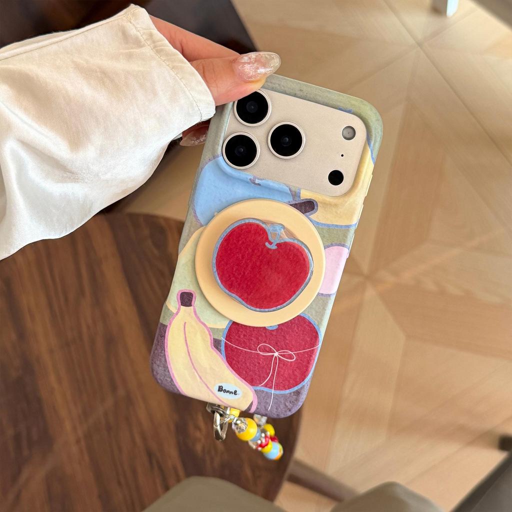 Colorful Fruit Graffiti iPhone 14/15/16/17ProMax Magnetic Stand Case for Women