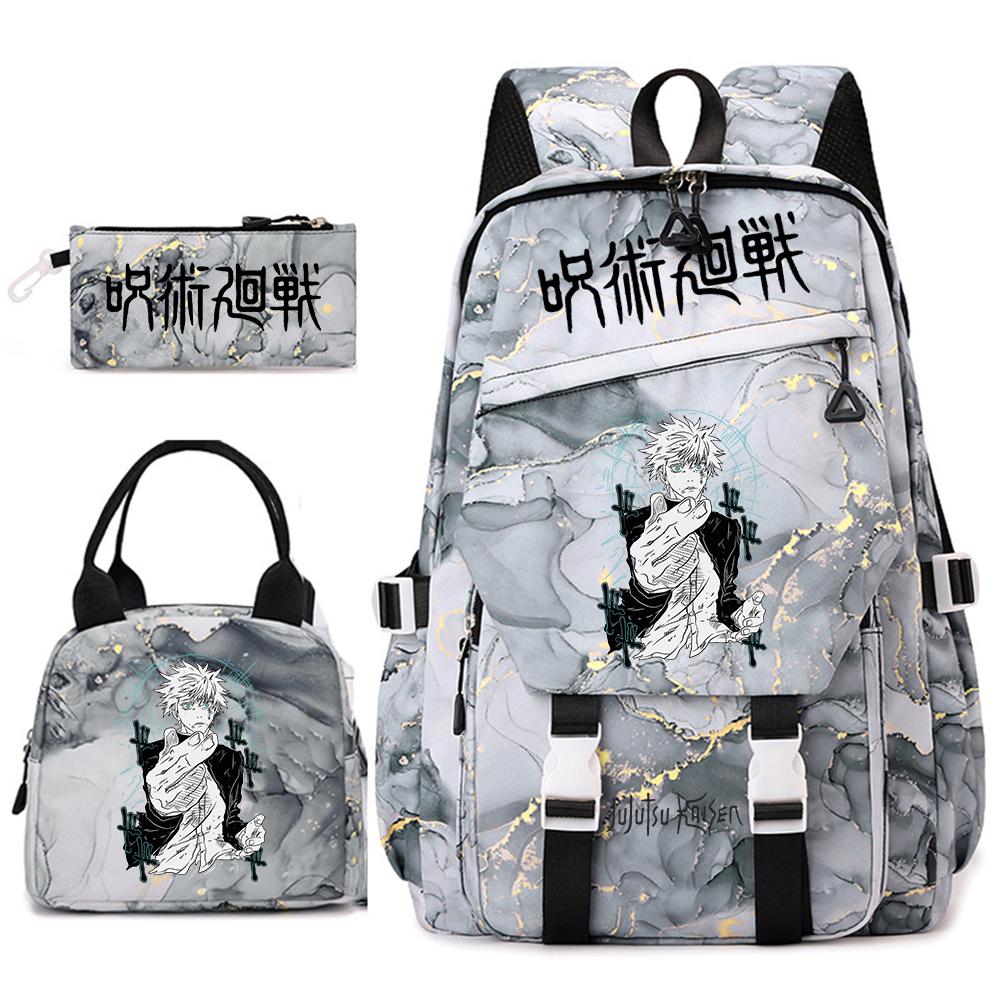 Jujutsu Kaisen Anime Print Schooltas Set 3 Stuks Rugzak Lunchtas Etui voor Meisjes Lichtgewicht Casual Dagrugzak