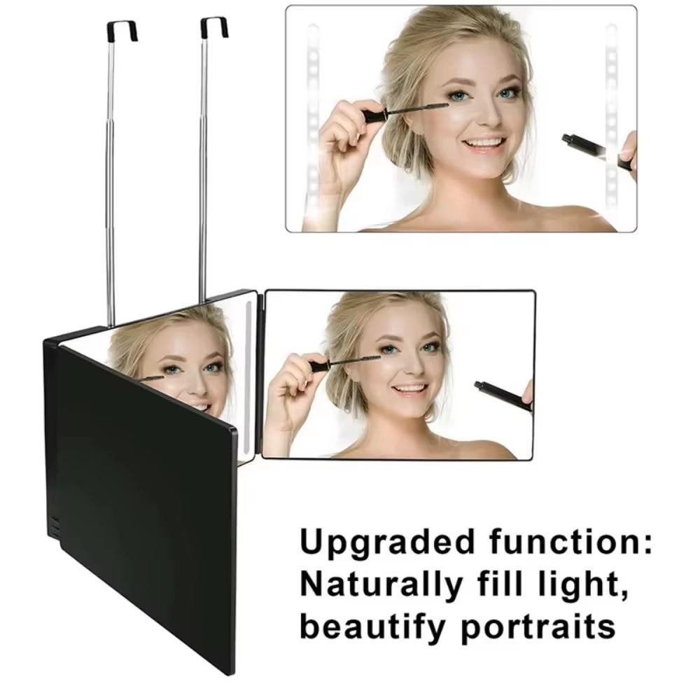 LED ČERNÉ Trojité zrcátko pro samostříhání vlasů s nastavitelnou výškou 3 způsoby zrcadlo pro samostříhání vlasů HD sklo 3 směrné zrcadlo přenosné