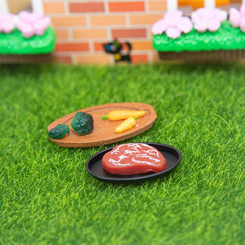 Miniaturartikel Puppen Essen Miniatur Simulation Mini Rotwein Steak Set Modell Spielzeug Für 1/12 Puppenhaus Küchendekor Accessoires