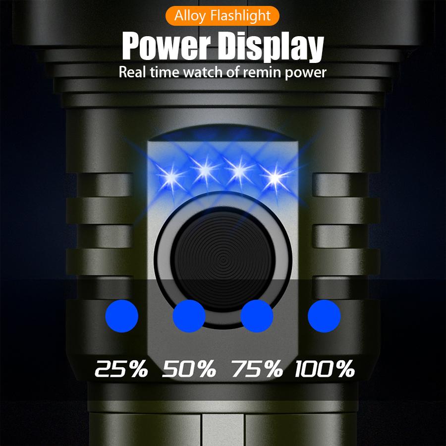 Ultra bright LED alloy flashlight with ultra-high wick illumination and rechargeable searchlight for camping emergency lighting, battery free