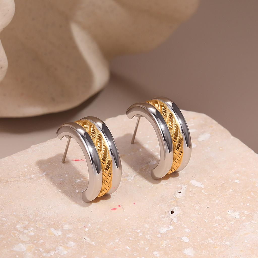 GEMCHIC Damen 18K Gold Plated Zweifarbig Edelstahl Creolen Minimalistisch Geometrisch Modeschmuck