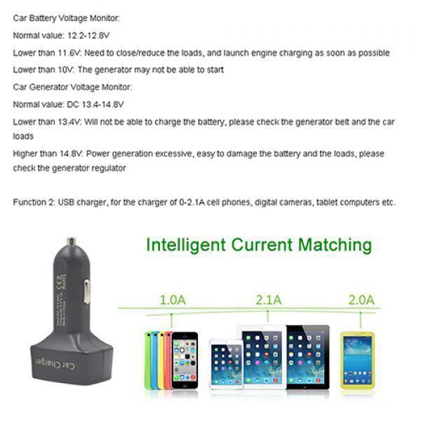 Car Charger 4 In 1 Dual 3.1A USB Voltage Current Meter Tester Bullet Adapter For iPhone Samsung Huawei