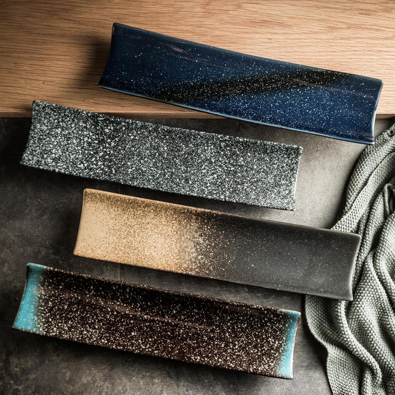 Japanese Style Ceramic Dishes Tableware Long Plate Shaped Sushi Snack Plate Barbecue Plate Sashimi Fish Plate Restaurant Plates