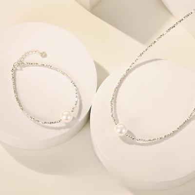 High-end Broken Silver Couplet Necklace Bracelet Set Sterling Silver S925 Pearl Set Retro Temperament Wholesale Internet Celebrity