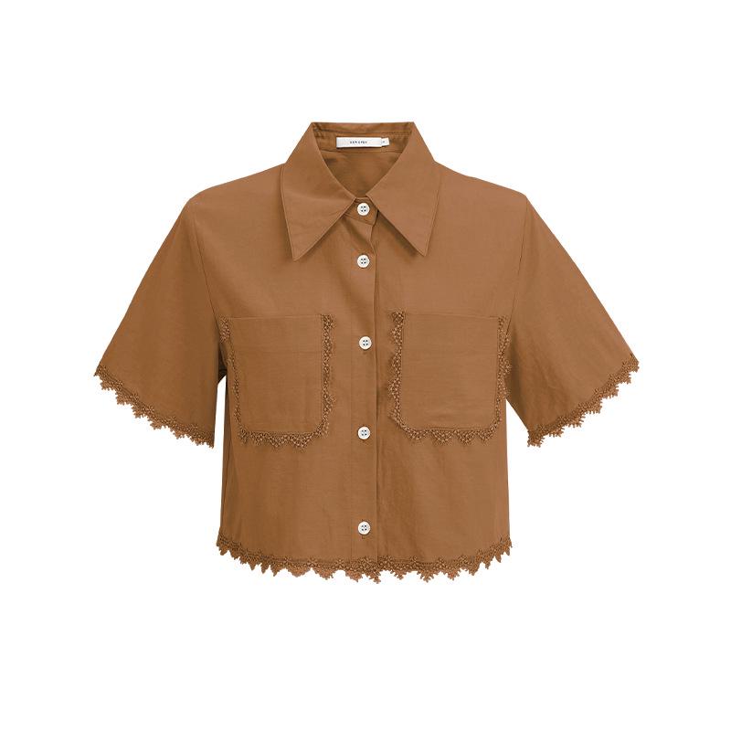 

Тринадцать линий Лето 2023 Повседневная рубашка с коротким рукавом из кружева в корейском стиле Small тыква