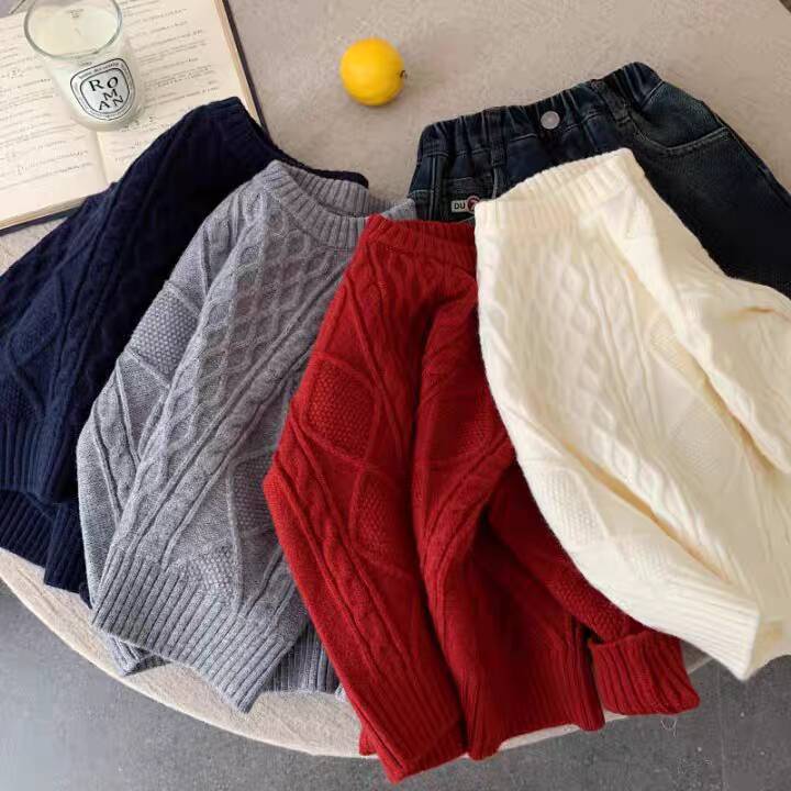 Kids Thick Solid Knit Sweater for Boys and Girls Winter Warm Base Layer