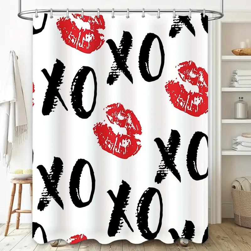 

Шторка для душа с узором Губы и XOXO - Стильный и веселый декор для ванной комнаты Водонепроницаемая Прочная Подходит для разделения влажной и сухой зон W90xH180cm